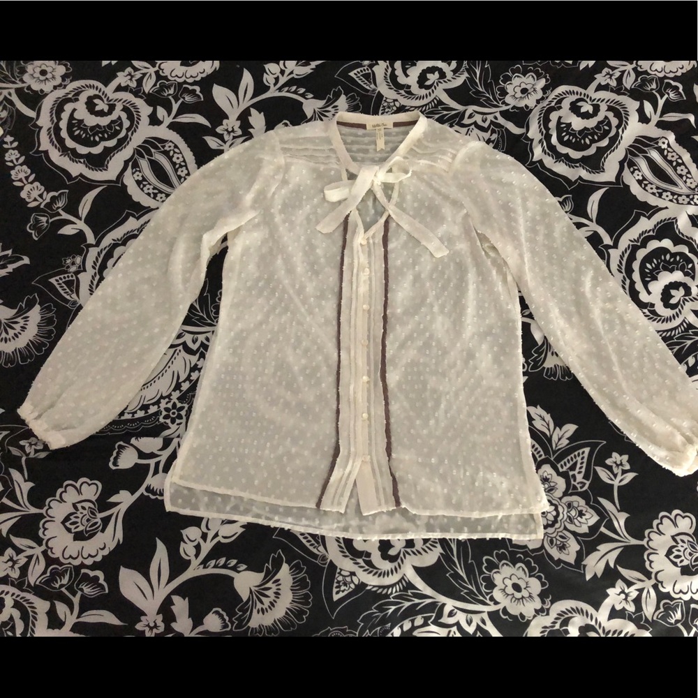Matilda Jane Ivory sheer button up blouse, size m